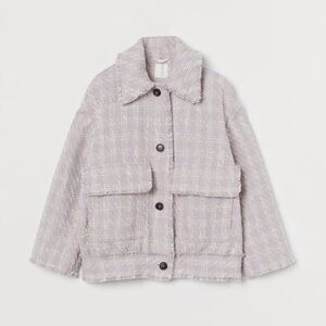 H&M | Textured Weave tweed jacket | lilac + off white